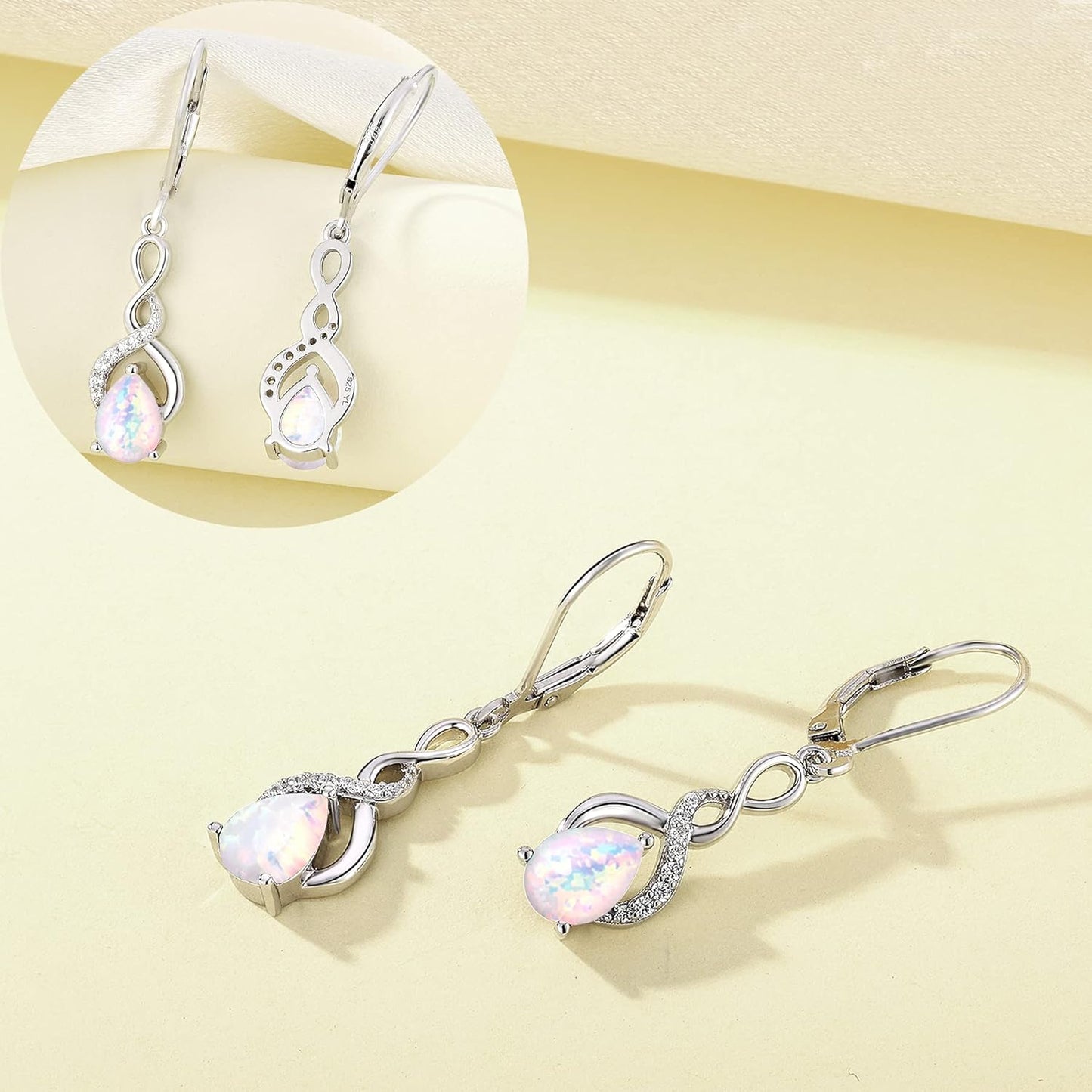 Dangle Drop Earrings 925 Sterling Silver Infinity Leverback Earrings Birthstone Jewelry Gifts for Women