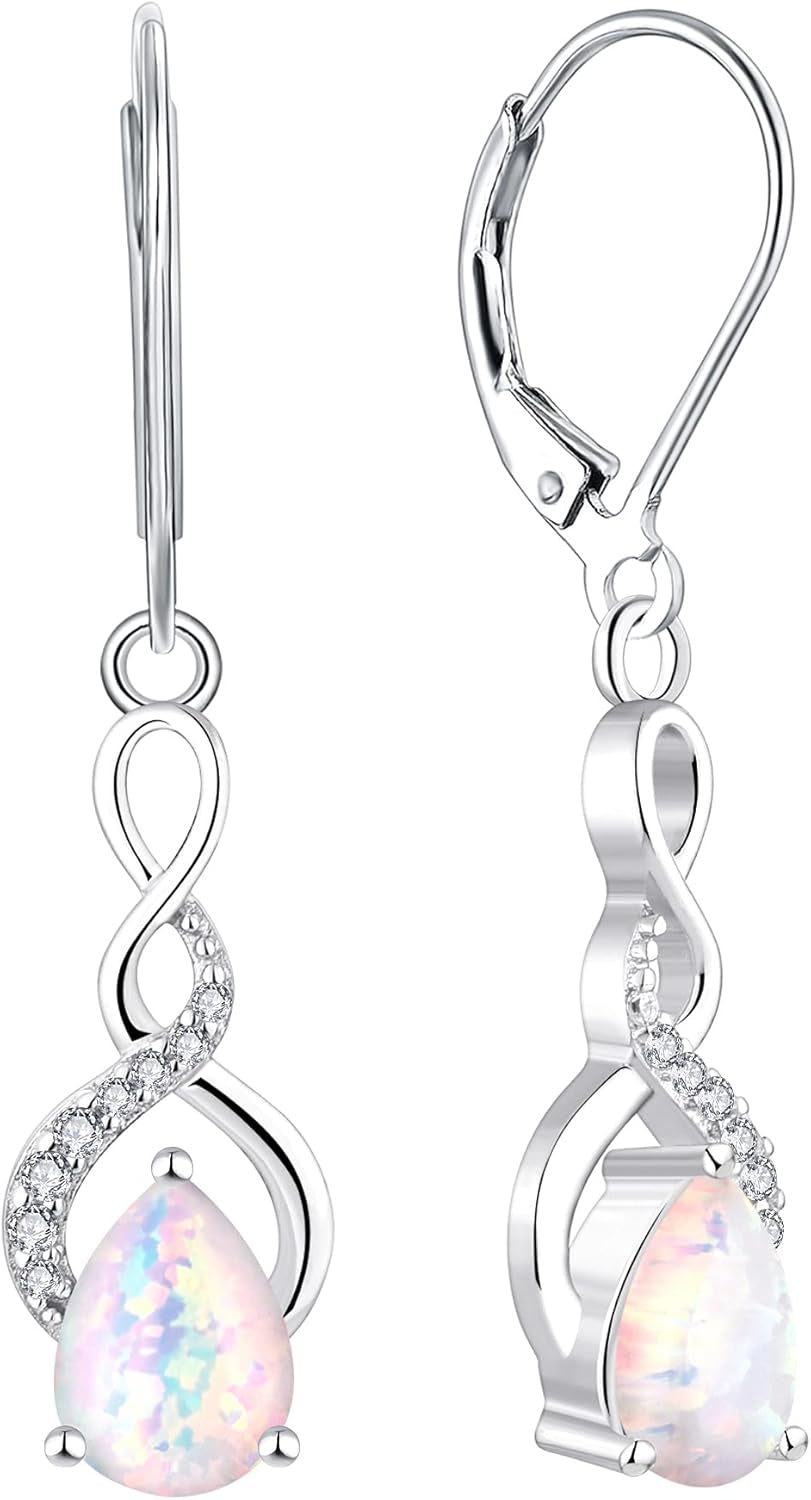 Dangle Drop Earrings 925 Sterling Silver Infinity Leverback Earrings Birthstone Jewelry Gifts for Women