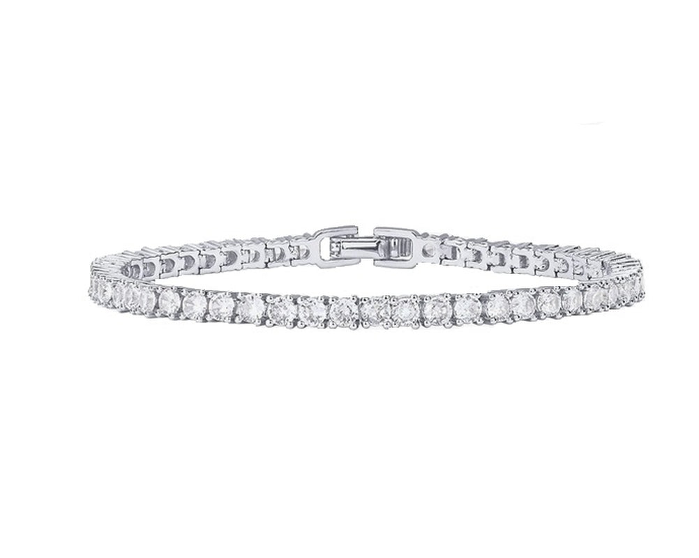 18K White Gold 4 Carat Created White Sapphire Tennis Bracelet 7 Inch